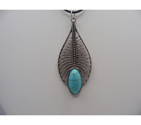 Faux Turquoise Feather Pendant with Leather cord