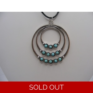 Faux Turquoise Triple Circle Pendant with Leather cord