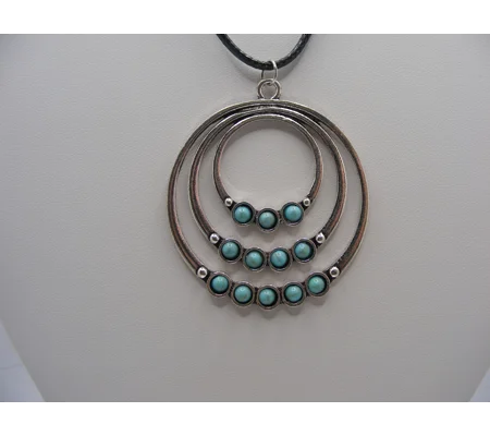 Faux Turquoise Triple Circle Pendant with Leather cord