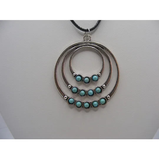 Faux Turquoise Triple Circle Pendant with Leather cord