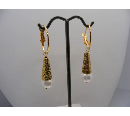 Hoop Earrings with Charm Drops - Pearl