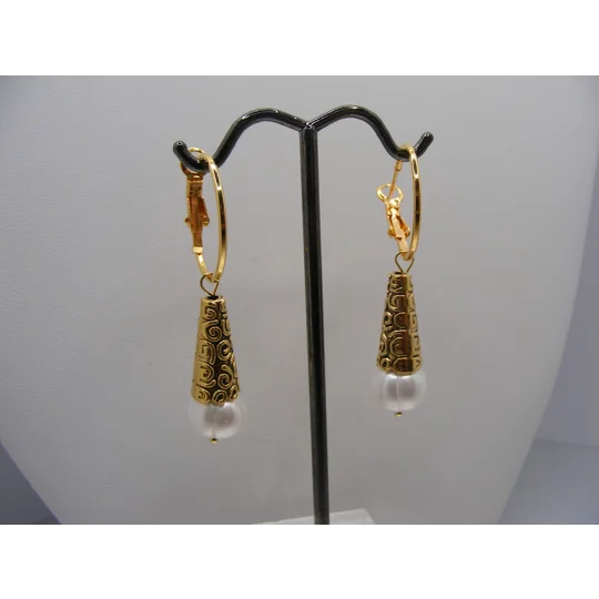 Hoop Earrings with Charm Drops - Pearl