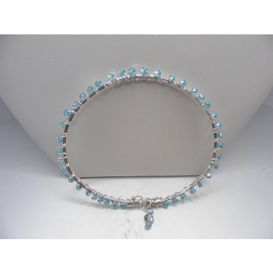 Blue Bead Bangle Bracelet - Silver