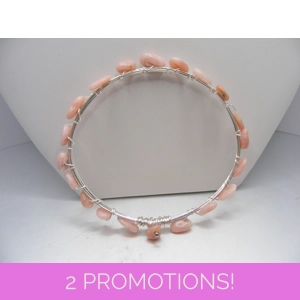 Pink Opal Bangle Bracelet - Silver