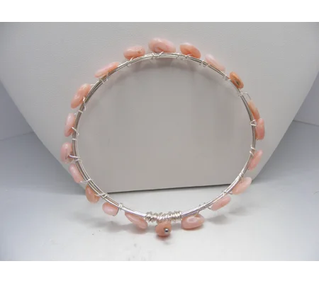 Pink Opal Bangle Bracelet - Silver