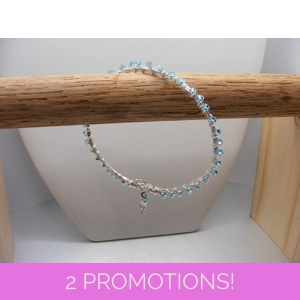 Blue Bead Bangle Bracelet - Silver