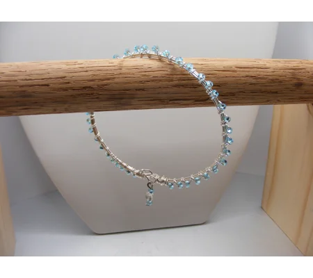 Blue Bead Bangle Bracelet - Silver