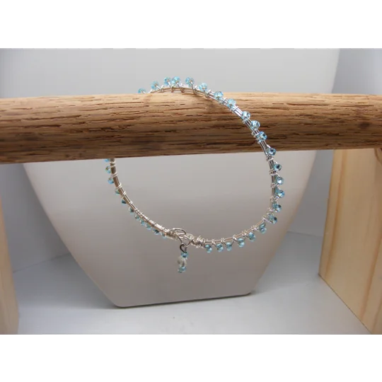 Blue Bead Bangle Bracelet - Silver