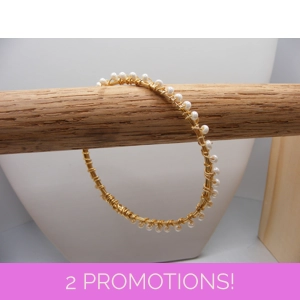 Cream Pearl Bangle Bracelet - Gold