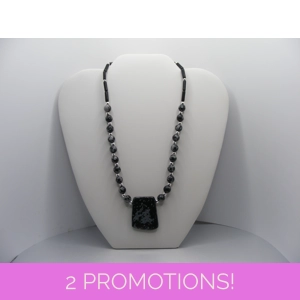 Snowflake Obsidian and Basanite necklace