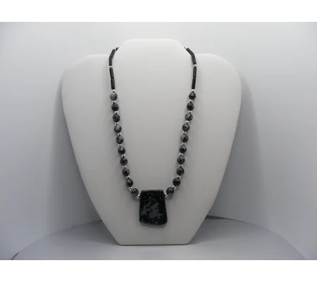 Snowflake Obsidian and Basanite necklace