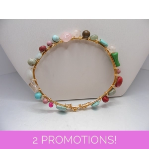 Multi Stone Bangle Bracelet - Gold