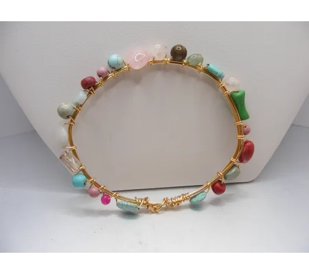 Multi Stone Bangle Bracelet - Gold