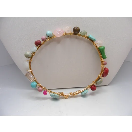 Multi Stone Bangle Bracelet - Gold