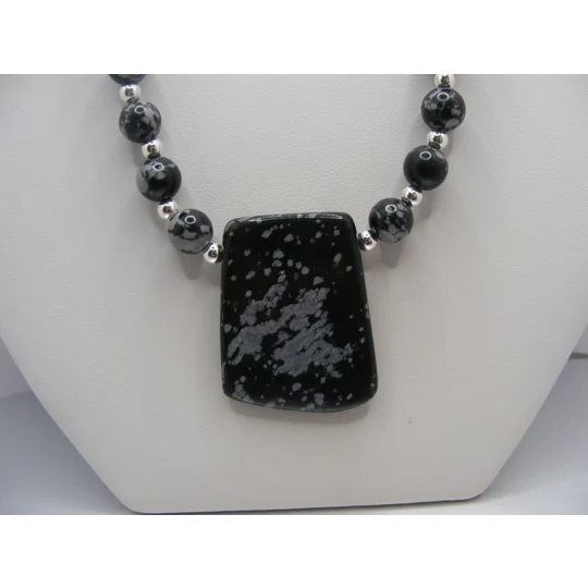 Snowflake Obsidian and Basanite necklace