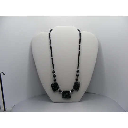 Snowflake Obsidian, Golden Obsidian and Basanite necklace