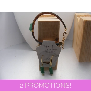 Green Agate and Crystal Leather Bracelet with Earrings