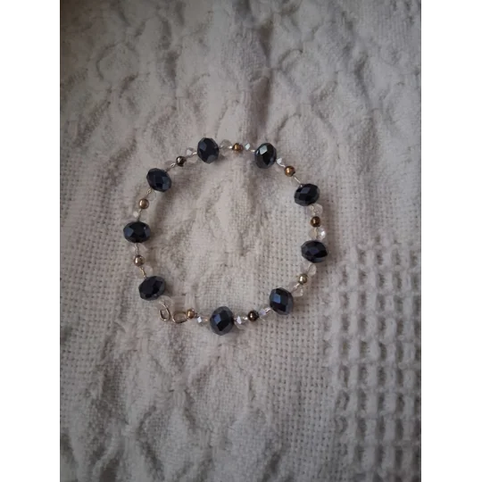 Memory Wire Clear and Black Crystal Bracelet