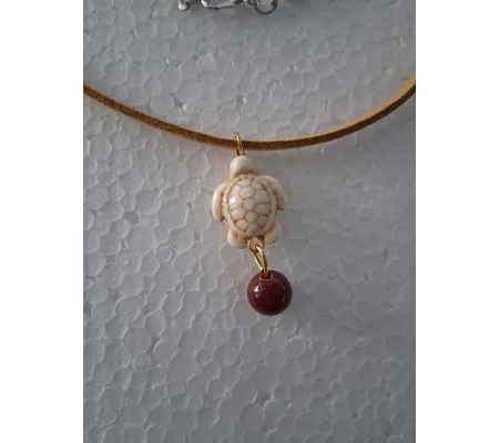 Sea Turtle and Coffee Agate Leather Necklace