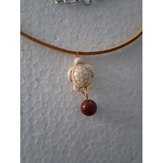 Sea Turtle and Coffee Agate Leather Necklace