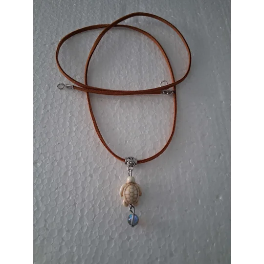 Sea Turtle and Mermaid Glass Leather Necklace