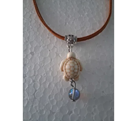 Sea Turtle and Mermaid Glass Leather Necklace