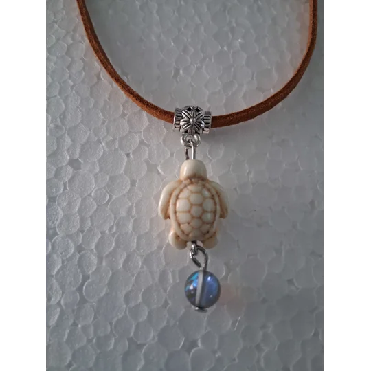 Sea Turtle and Mermaid Glass Leather Necklace