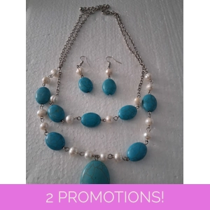 Palm Beach Jewelers Freshwater Pearl and Turnquoise Necklace set