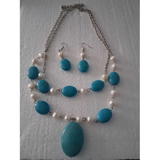 Palm Beach Jewelers Freshwater Pearl and Turnquoise Necklace set