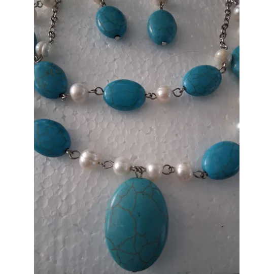 Palm Beach Jewelers Freshwater Pearl and Turnquoise Necklace set