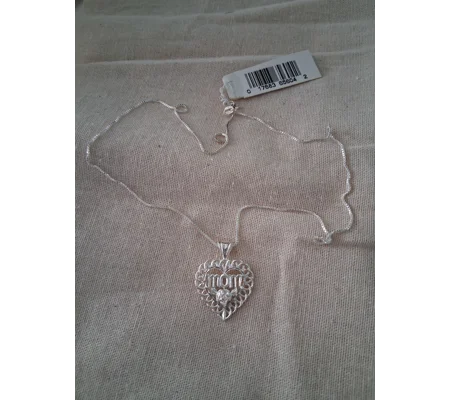 Heart Diamond Cut MOM Necklace - Sterling