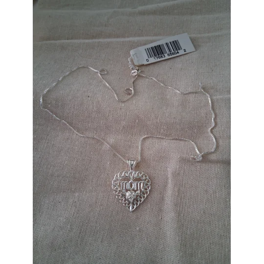 Heart Diamond Cut MOM Necklace - Sterling