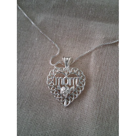 Heart Diamond Cut MOM Necklace - Sterling