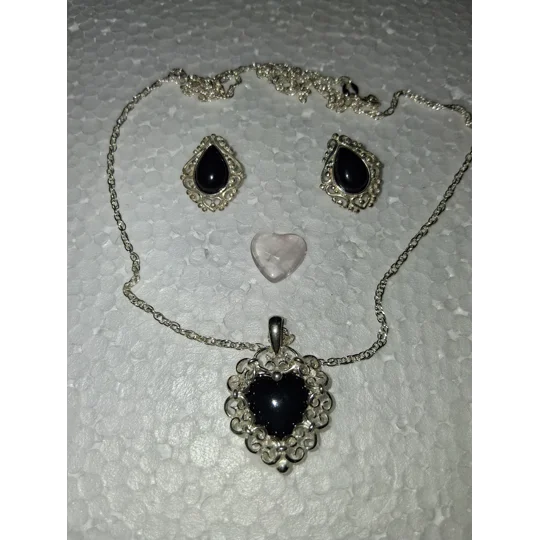 Sterling Silver Convertible Heart Pendant and Earrings