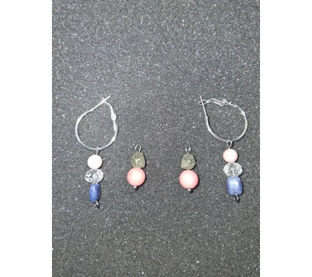 Hoop Earrings with Charm Drops - Pink
