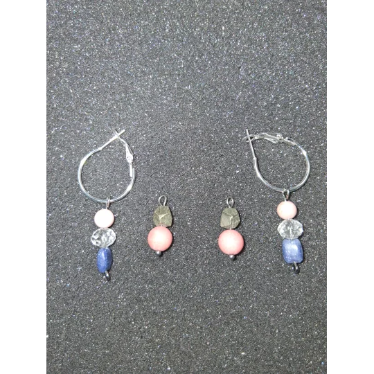 Hoop Earrings with Charm Drops - Pink