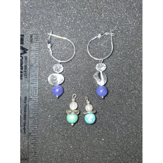 Hoop Earrings with Charm Drops - Purple