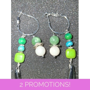 Hoop Earrings with Charm Drops - Green