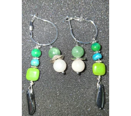 Hoop Earrings with Charm Drops - Green