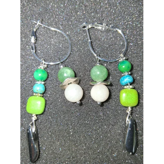 Hoop Earrings with Charm Drops - Green