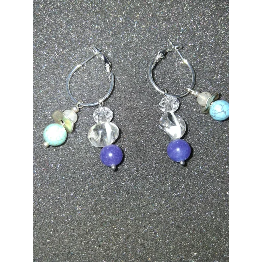 Hoop Earrings with Charm Drops - Purple