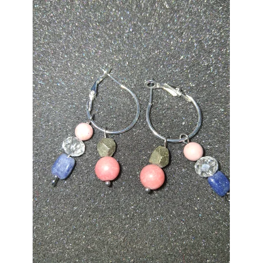 Hoop Earrings with Charm Drops - Pink