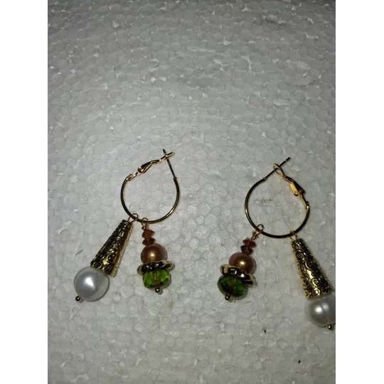 Hoop Earrings with Charm Drops - Pearl