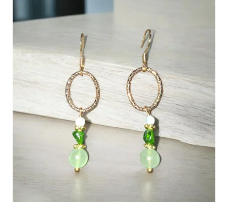 Ethiopian Opal, Chrome Diopside and Aventurine Oval earrings