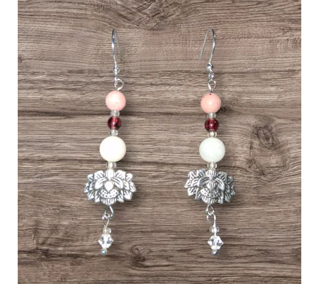 Garnet, Rhodonite and Crystal earrings
