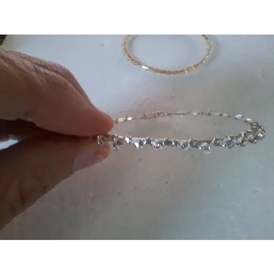 Clear Silver Lined Bead Bangle Bracelet - Silver
