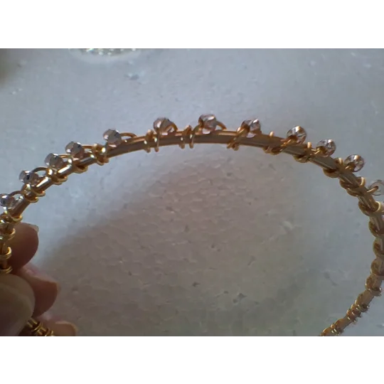 Clear Silver Lined Bead Bangle Bracelet - Gold