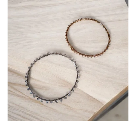 Clear Silver Lined Bead Bangle Bracelet - Gold