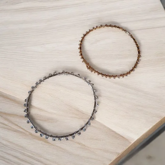 Clear Silver Lined Bead Bangle Bracelet - Silver