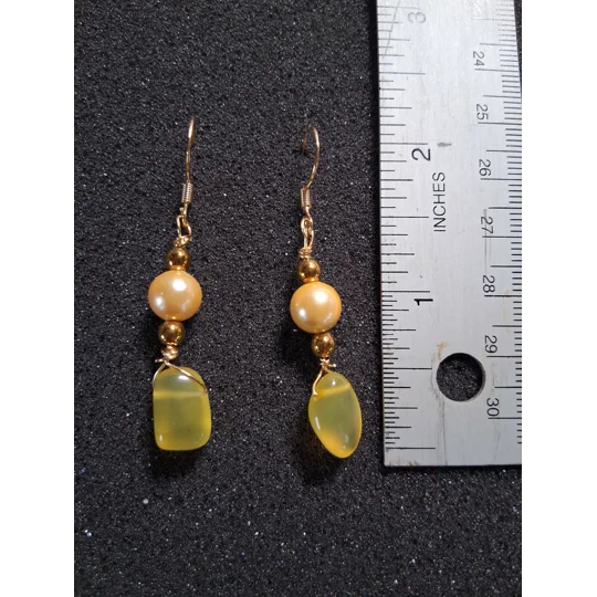 Golden Opal, Pearl and Hematite earrings